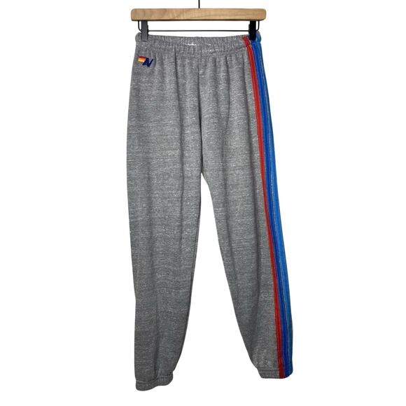 Aviator Nation Pants - Aviator Nation x Coors Light Adult Small 5-Stripe Sweatpants Heather Gray Jogger